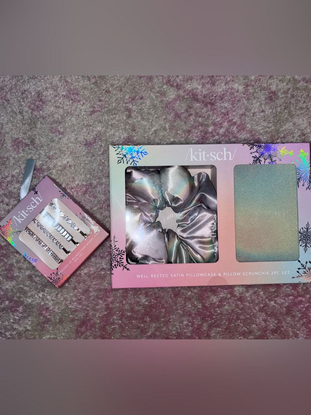 Kitsch Iridescent Silver Satin Pillowcase & Scrunchie Gift Set
